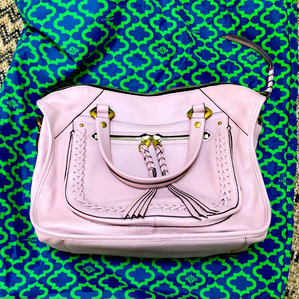 Oryany Sarah Pink Pebble Leather Satchel Braided Detailing
